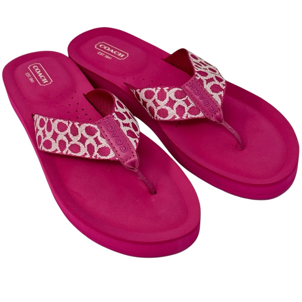 NIB Coach Jessalyn Signature Womens Thong Flip Flops Fuchsia Light Pink Size 10M - Picture 4 of 14